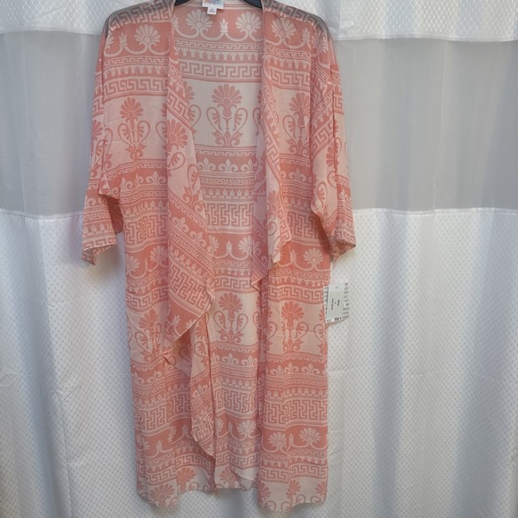 Lularoe Shirley Cardigan Duster Cover Up Medium NWT Peach & White LR157 - Picture 1 of 6
